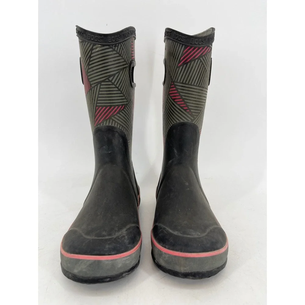 BOGS Youth Waterproof Rain Boots Geometric Print Size Youth 1 Green Khaki (EU31)
